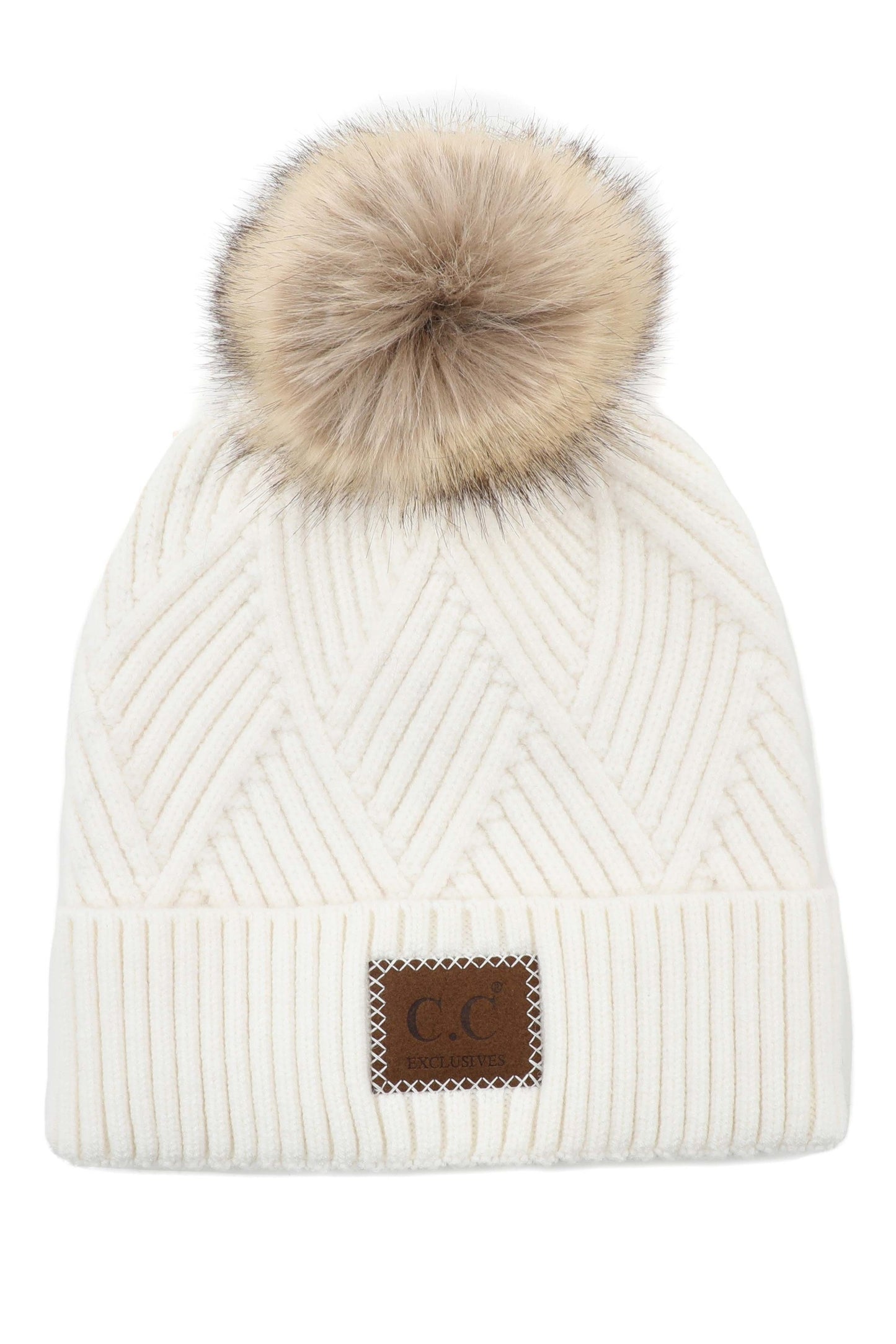 Criss Cross Suede Patch Beanie